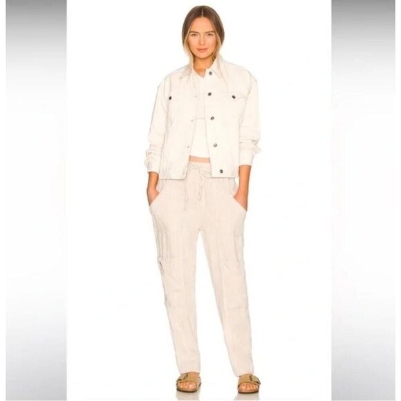 New FREE PEOPLE Women's Jolene Oversized Denim Trucker Jacket in Ecru size M - Picture 1 of 15